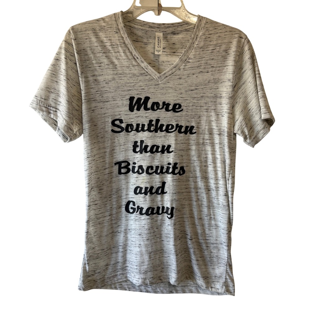 Bella Canvas Southern Graphic Tee Small Heather Gray V‎ Neck Biscuits Gravy